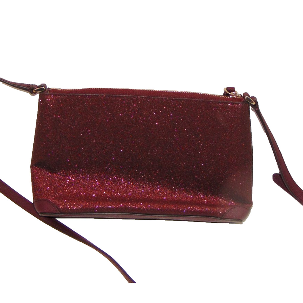 Kate Spade New York Tinsel Glitter Crossbody Bag Burgundy Wine Zip Gold Hardware - Picture 6 of 15